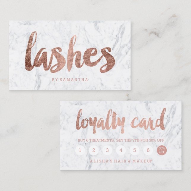 lashes loyalty rose gold typography marble card (Front/Back)