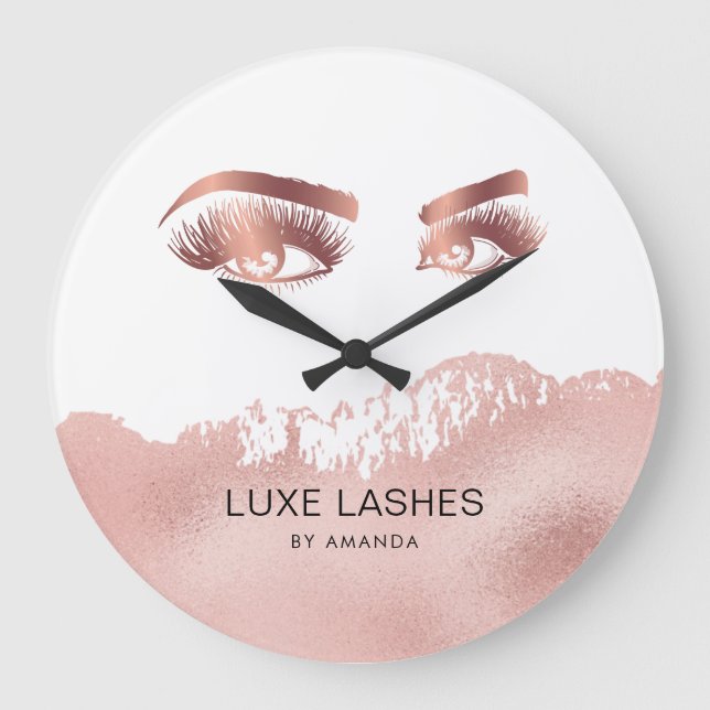 Lashes Makeup artist Beauty Eyes Rose Gold Large Clock (Front)