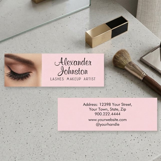 Lashes Makeup Artist Blush Pink Professional Mini Business Card (Lashes Makeup Artist Blush Pink Professional SEO Mini Business Card)