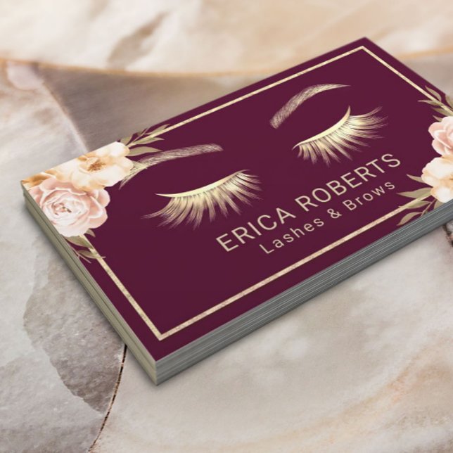 Lashes Makeup Artist Burgundy Floral Beauty Salon Business Card (Creator Uploaded)