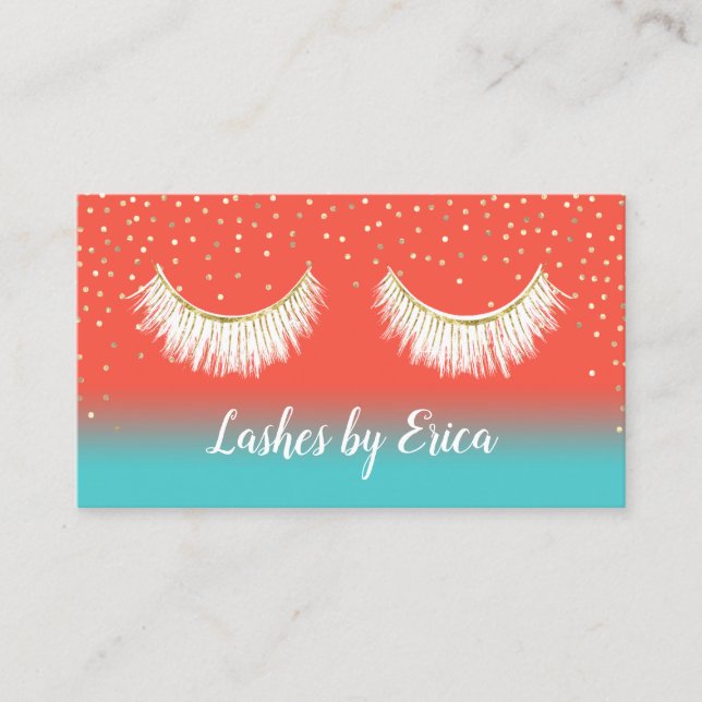 Lashes Makeup Artist Coral & Teal Loyalty Card (Front)