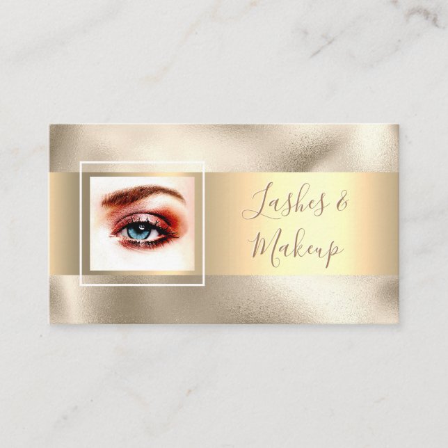 Lashes & Makeup Artist, DIY Name/Photo, Gold/Gold Business Card (Front)