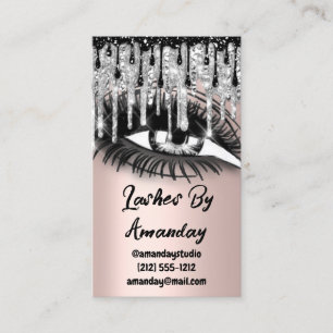 Lashes Makeup Artist Drips Rose QR Code Logo Grey Business Card