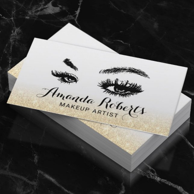 Lashes Makeup Artist Elegant Gold Glitter Business Card (Creator Uploaded)