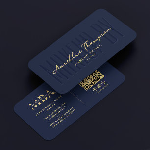 Lashes Makeup Artist Elegant Navy Modern Monogram Business Card