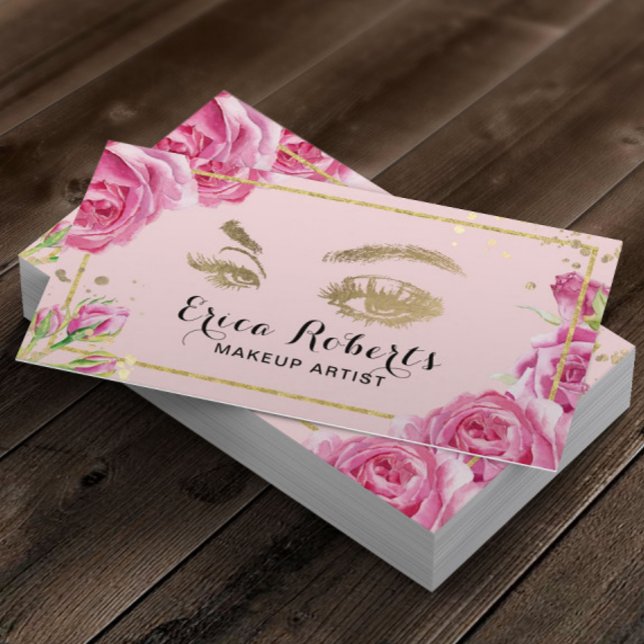 Lashes Makeup Artist Elegant Pink Floral Salon Business Card (Creator Uploaded)