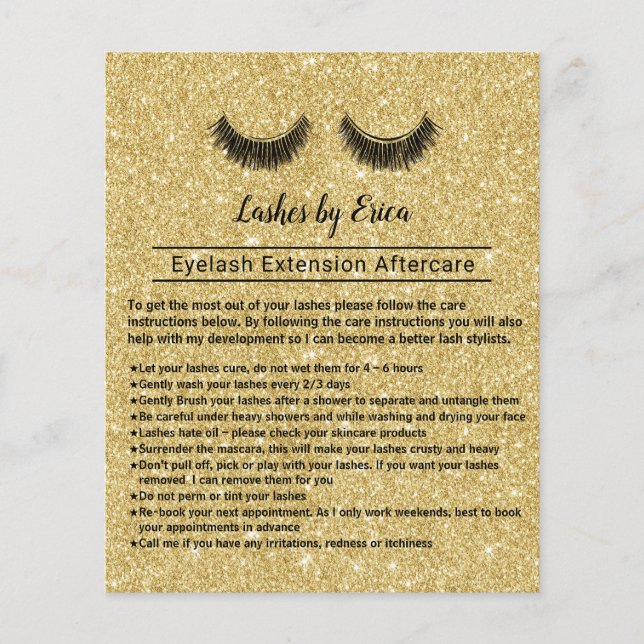 Lashes Makeup Artist Eyelash Aftercare Instruction Flyer (Front)