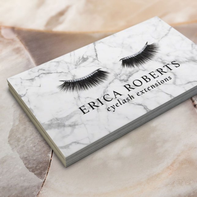 Lashes Makeup Artist Eyelash Salon White Marble Business Card (Creator Uploaded)