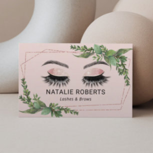 Lashes Makeup Artist Geometric Greenery Blush Pink Business Card