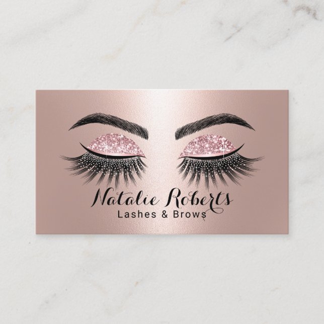 Lashes Makeup Artist Glam Rose Gold Eyelash Business Card (Front)