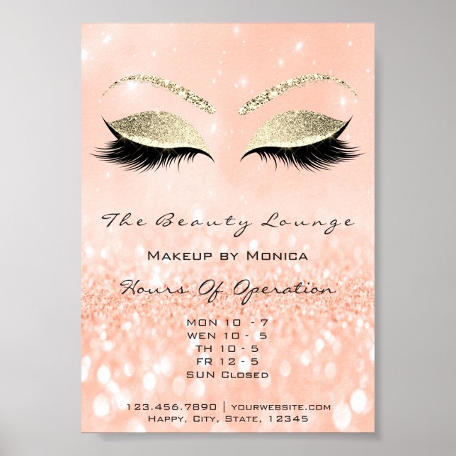 Lashes Makeup Artist Glitter Beauty Salon Peach Poster (Front)