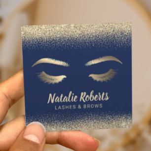 Lashes Makeup Artist Gold Confetti Navy Blue Salon Square Business Card