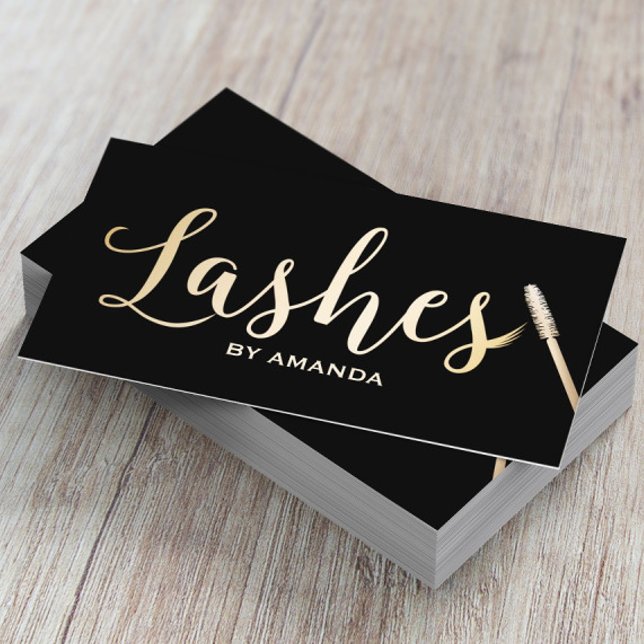 Lashes Makeup Artist Modern Black & Gold Business Card (Creator Uploaded)