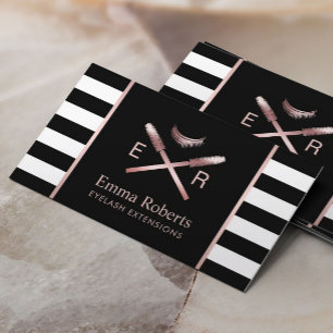 Lashes Makeup Artist Modern Black & White Stripes Business Card