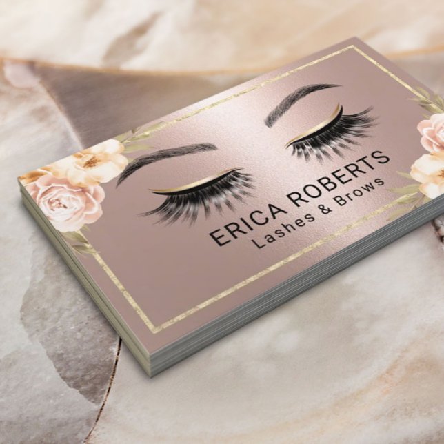 Lashes Makeup Artist Modern Floral Rose Gold Salon Business Card (Creator Uploaded)