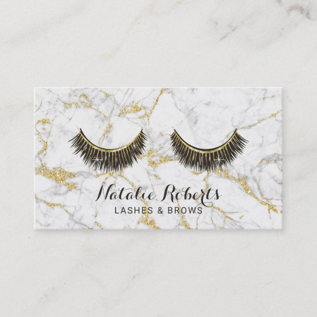 Lashes Makeup Artist Modern Gold Marble Salon Business Card (Front)