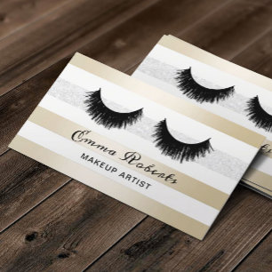 Lashes Makeup Artist Modern Gold & Silver Stripes Business Card