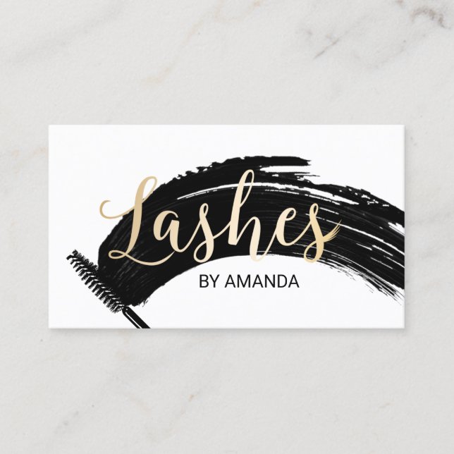 Lashes Makeup Artist Modern Mascara Brushstroke Business Card (Front)