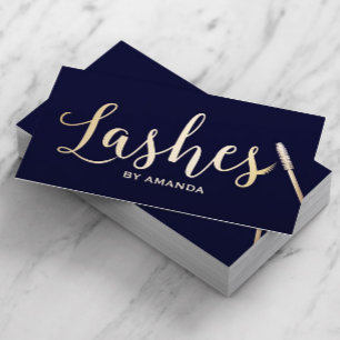 Lashes Makeup Artist Modern Navy & Gold Business Card