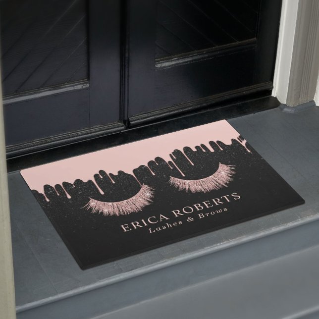 Lashes Makeup Artist Modern Rose Gold Dripping Doormat (Creator Uploaded)
