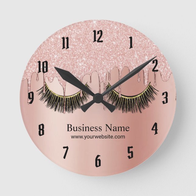 Lashes Makeup Artist Modern Rose Gold Salon Round Clock (Front)