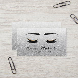 Lashes Makeup Artist Modern Silver Glitter Business Card