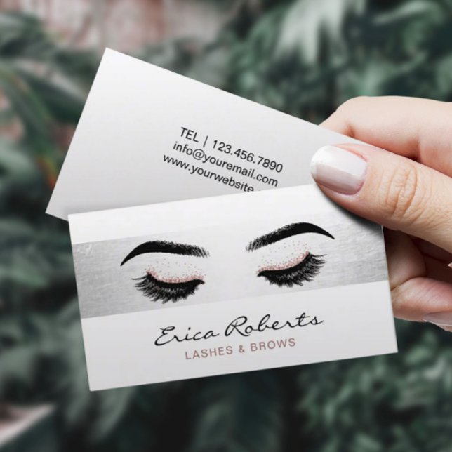 Lashes Makeup Artist Modern Silver Stripe Salon Business Card (Creator Uploaded)