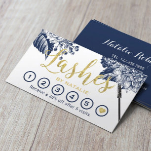 Lashes Makeup Artist Navy Floral Eyelash Loyalty Card