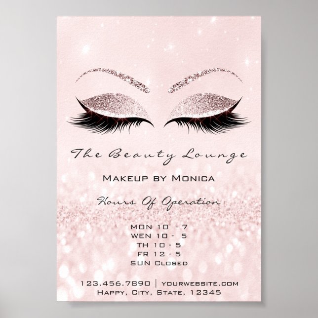 Lashes Makeup Artist Pink Beauty Salon Glitter Poster (Front)