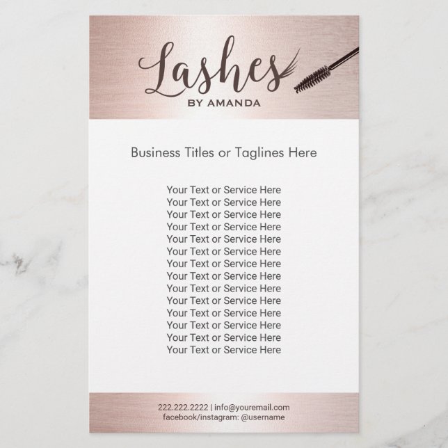 Lashes Makeup Artist Rose Gold Beauty Salon Flyer (Front)