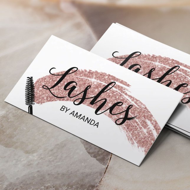Lashes Makeup Artist Rose Gold Brush Strokes Business Card (Creator Uploaded)