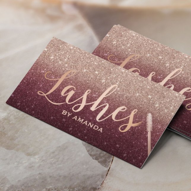 Lashes Makeup Artist Rose Gold & Burgundy Ombre Business Card (Creator Uploaded)