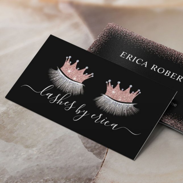 Lashes Makeup Artist Rose Gold Crown Eyelash Salon Business Card (Creator Uploaded)