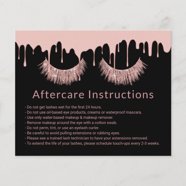 Lashes Makeup Artist Rose Gold Drips Aftercare Flyer (Front)