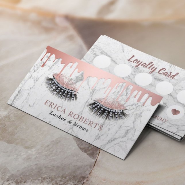 Lashes Makeup Artist Rose Gold Drips Marble Loyalty Card (Creator Uploaded)