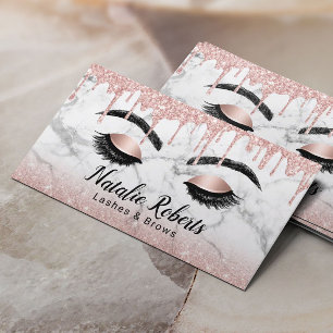 Lashes Makeup Artist Rose Gold Drips White Marble Business Card
