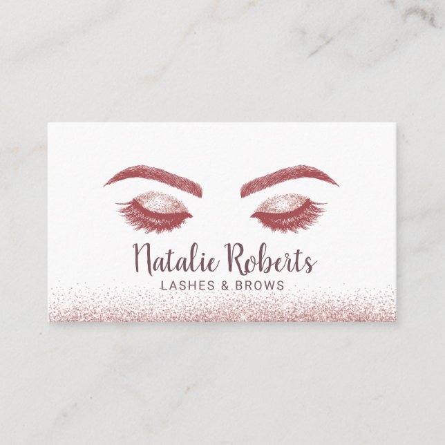 Lashes Makeup Artist Rose Gold Glitter Business Card (Front)
