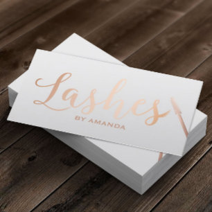 Lashes Makeup Artist Rose Gold Script Classy Gray Business Card