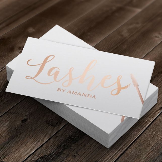 Lashes Makeup Artist Rose Gold Script Classy Gray Business Card (Creator Uploaded)