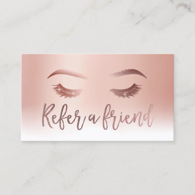 Lashes Makeup Artist Salon Rose Gold Pastel Referral Card (Front)