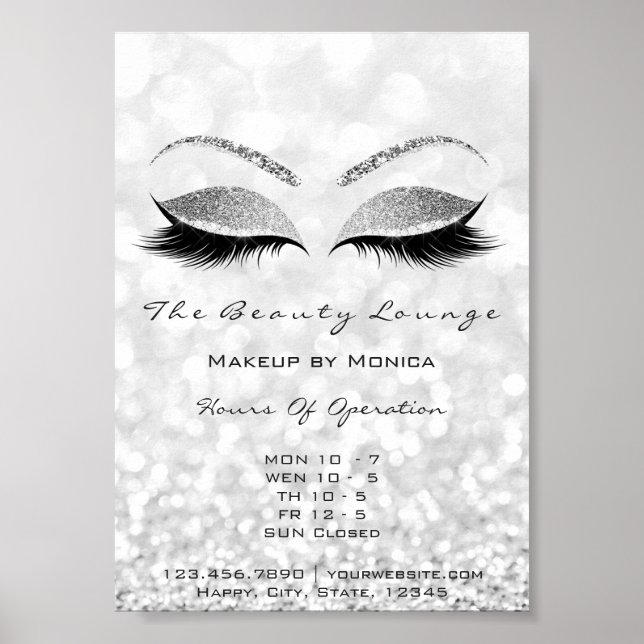 Lashes Makeup Artist Silver Beauty Salon Glitter Poster (Front)