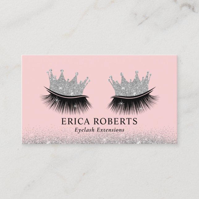 Lashes Makeup Artist Silver Crown Blush Pink Salon Business Card (Front)