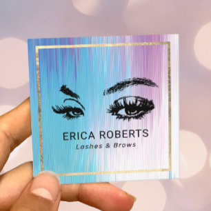 Lashes Makeup Artist Watercolor Blue Purple Salon Square Business Card