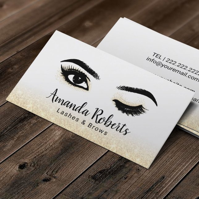 Lashes Makeup Artist Wink Eye Elegant Gold Glitter Business Card (Creator Uploaded)