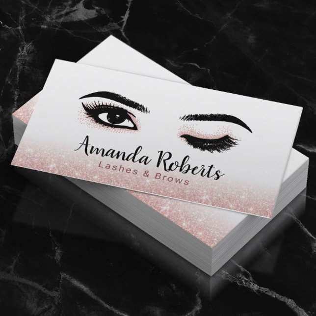 Lashes Makeup Artist Wink Eye Rose Gold Glitter Business Card (Creator Uploaded)