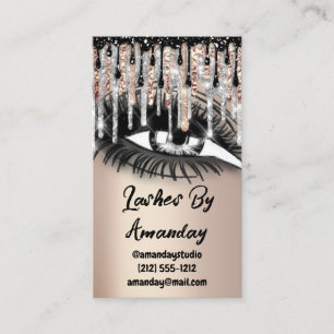 Lashes Makeup Black Drips QR Code Logo Rose Gold Business Card