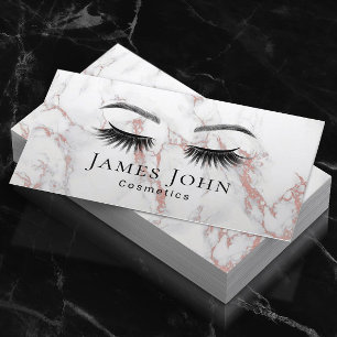 Lashes Makeup Closed Eyes Salon Rose Gold Marble Business Card