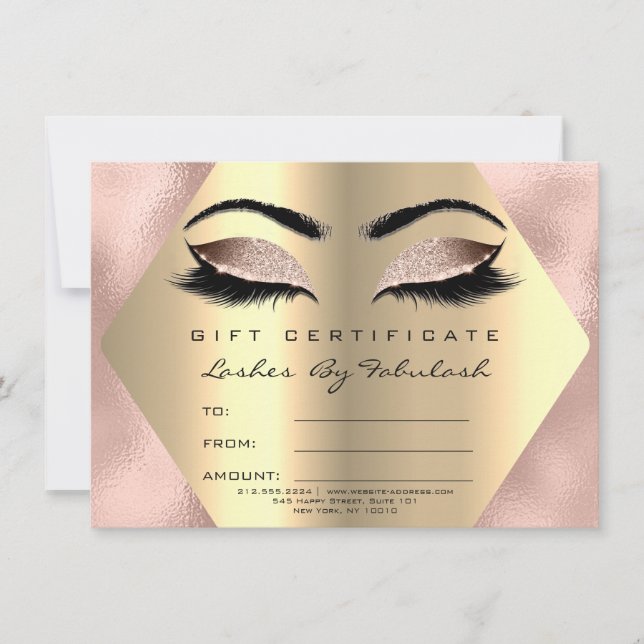 Lashes Makeup Gold Glass Certificate Gift Pink (Front)