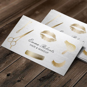 Lashes Makeup Hair Stylist Modern Gold & Silver Business Card