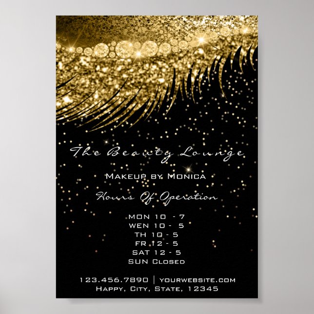 Lashes Makeup Opening Hours Golden Confetti Black Poster (Front)